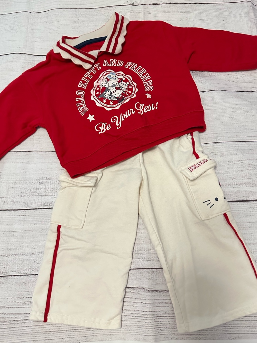 Baby Hello Kitty Red Sweatshirt with Cream Cargo Joggers